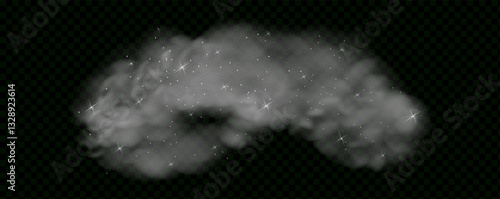 Fantastic magical smoke with glowing particles, stardust, and glittering stars, creating a colorful, ethereal fog. Vector illustration with vibrant, multicolored steam and vapor.