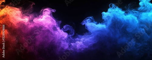 Vibrant Neon Smoke Plumes in Blue and Purple on Black Background