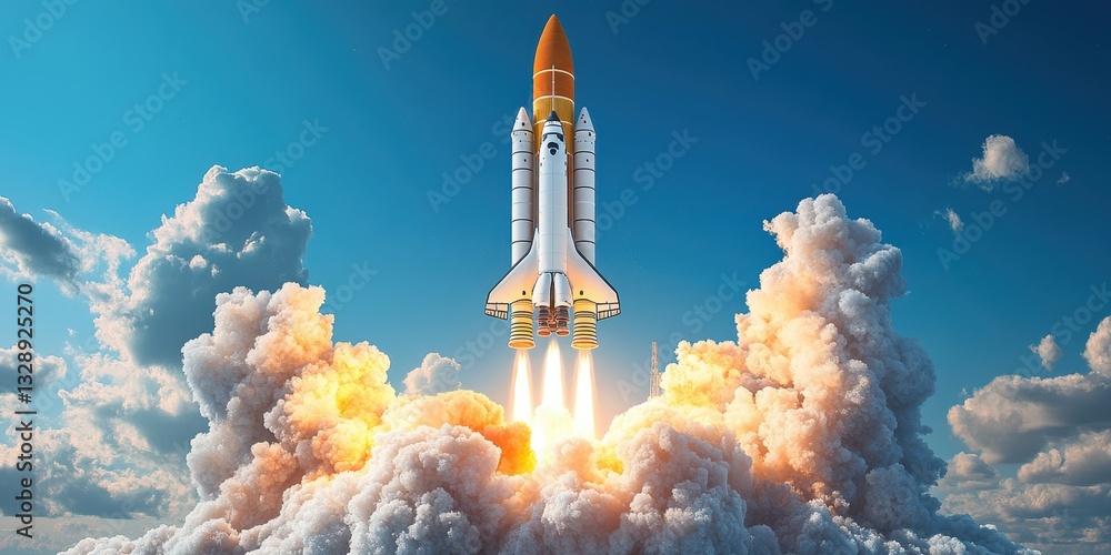 Fototapeta premium Powerful Rocket Launching Into the Sky Banner