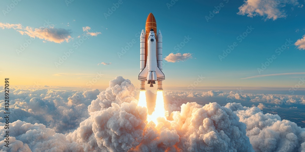 Naklejka premium Powerful Rocket Launching Into the Sky Banner