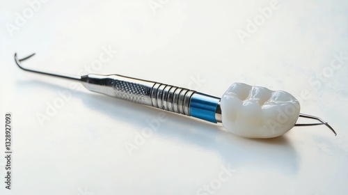 Dental Instrument for Root Canal Treatment with Living Tooth on White Background