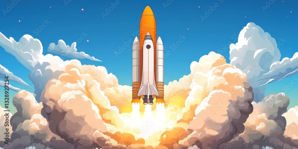 Fototapeta premium Powerful Rocket Launching Into the Sky Banner