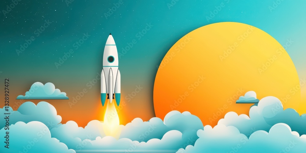 Obraz premium Powerful Rocket Launching Into the Sky Banner