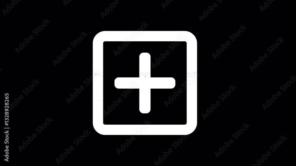 Icon plus square is distorted. Glitch. Noise, chromatic aberration, geometric distortion. Transparent background, looped. In-Out looped. Alpha BW at the end Icon plus square is distorted. Glitch. Noise, chromatic aberration, geometric distortion. Transparent background, looped. In-Out looped. Alpha BW at the end