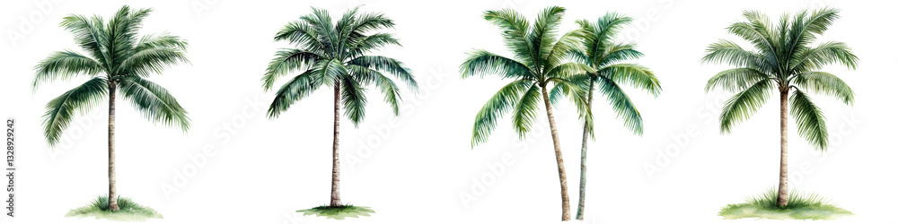 Four majestic palm trees sway in the warm breeze creating a serene and inviting tropical atmosphere Four majestic palm trees sway in the warm breeze creating a serene and inviting tropical atmosphere