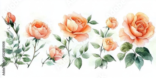 Wallpaper Mural Peach Pink Floral Watercolor Illustration Minimalist Bouquet for Wedding Invitations Greeting Cards Botanic Art Torontodigital.ca