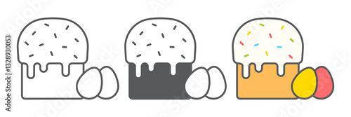 Easter cake icon collection, food and holiday, panettone with eggs vector icon set, vector graphics, editable stroke outline sign, eps 10.