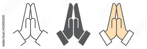Praying hands icon collection, Easter and religion, please gesture vector icon set, vector graphics, editable stroke outline sign, eps 10.