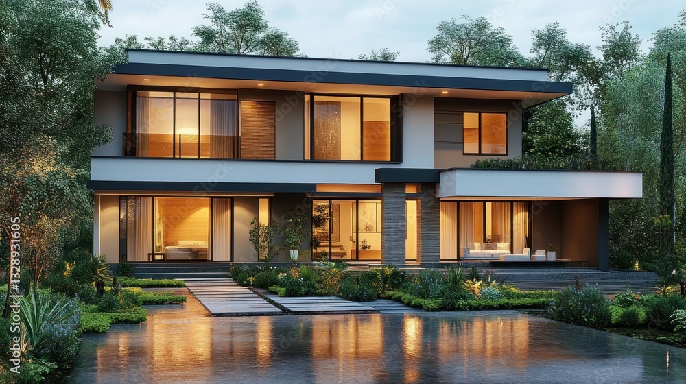 Modern Luxury Two-Story Home with Minimalist Design Surrounded by Lush Greenery Modern Luxury Two-Story Home with Minimalist Design Surrounded by Lush Greenery
