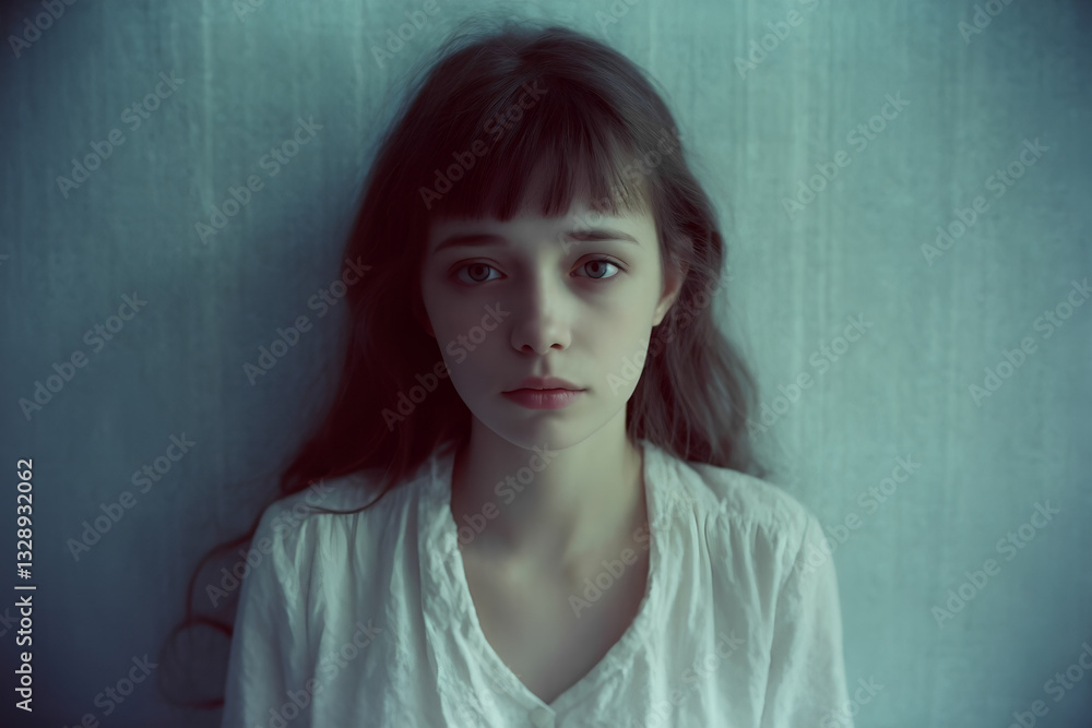 portrait of a young woman who needs help and care, unhappy and blue portrait of a young woman who needs help and care, unhappy and blue