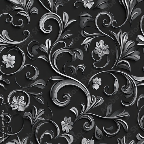Elegant Scrollwork Patterns with Botanical Elements Soft Hues for Design Projects