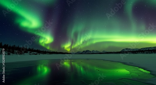 Wallpaper Mural Stunning Aurora Borealis Display Over Frozen Lake and Mountains at Night Torontodigital.ca