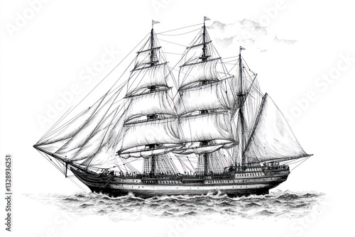 Wallpaper Mural Sailing ship ocean voyage illustration, nautical art Torontodigital.ca