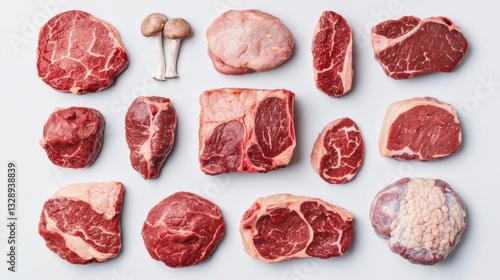 Beef cuts chart concept. Assorted beef cuts with dish suggestions