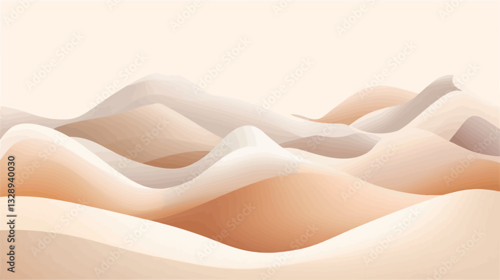 The image presents an abstract composition featuring undulating, wave-like forms in shades of beige and white. The forms are smooth and continuous, creating a sense of flow and movement. The color The image presents an abstract composition featuring undulating, wave-like forms in shades of beige and white. The forms are smooth and continuous, creating a sense of flow and movement. The color