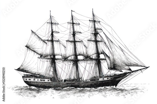 Wallpaper Mural Clipper ship sailing ocean, calm sea background; nautical illustration Torontodigital.ca