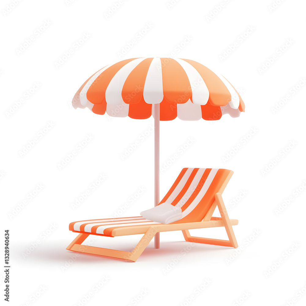 Fototapeta premium 3D rendering of beach chairs and travel scene in cartoon style