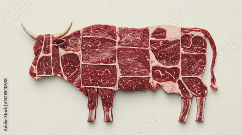 Beef cuts chart concept. Detailed beef anatomy infographic showcasing different meat cuts