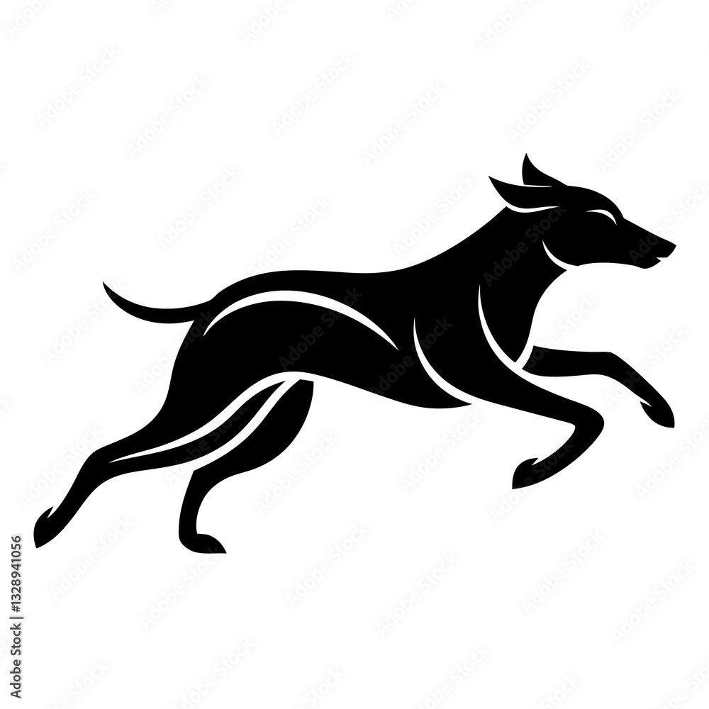 Fototapeta premium a powerful black silhouette logo of a dog in motion, 