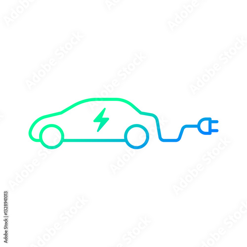 Electric car with plug icon symbol, EV car, Green hybrid vehicles charging point logotype, Eco friendly vehicle concept, Vector illustration