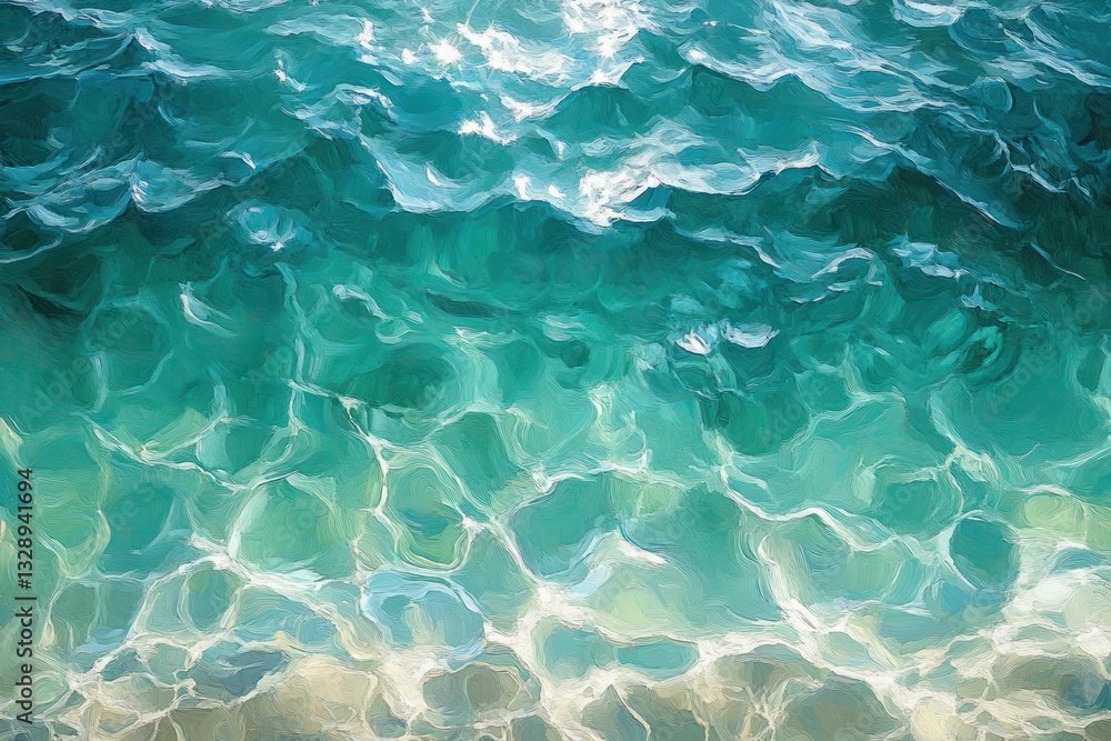 Obraz premium Emerald Teal Ocean Water Surface with Photorealistic Ripples and Reflections Aerial View