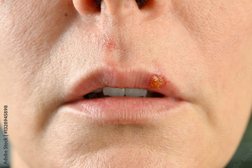 Fototapeta premium Close-up of a common cold sore virus herpes simplex 