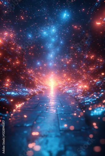 Futuristic Radiant Blue Light Beams Abstract Cyberpunk Style Dynamic Perspective Night View