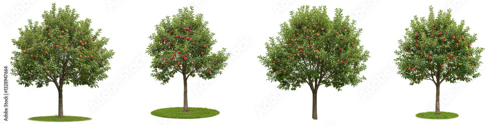 Fototapeta premium Apple Tree on White Background, Cut Out Set