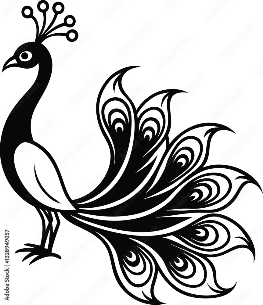 Fototapeta premium A peacock standing gracefully with curved-line details