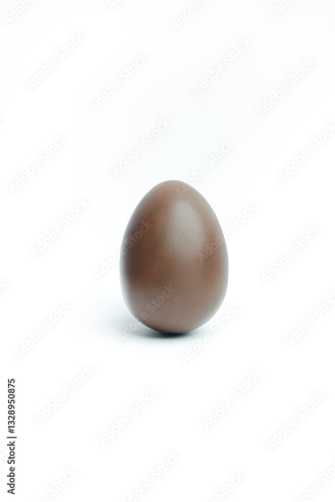 A smooth, solid chocolate egg stands alone against a clean white background. A minimalist and elegant composition perfect for Easter, confectionery branding, and gourmet chocolate promotions. A smooth, solid chocolate egg stands alone against a clean white background. A minimalist and elegant composition perfect for Easter, confectionery branding, and gourmet chocolate promotions.