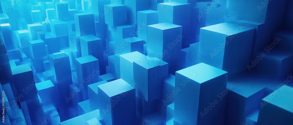 A dense array of blue cuboid shapes with varying heights A dense array of blue cuboid shapes with varying heights