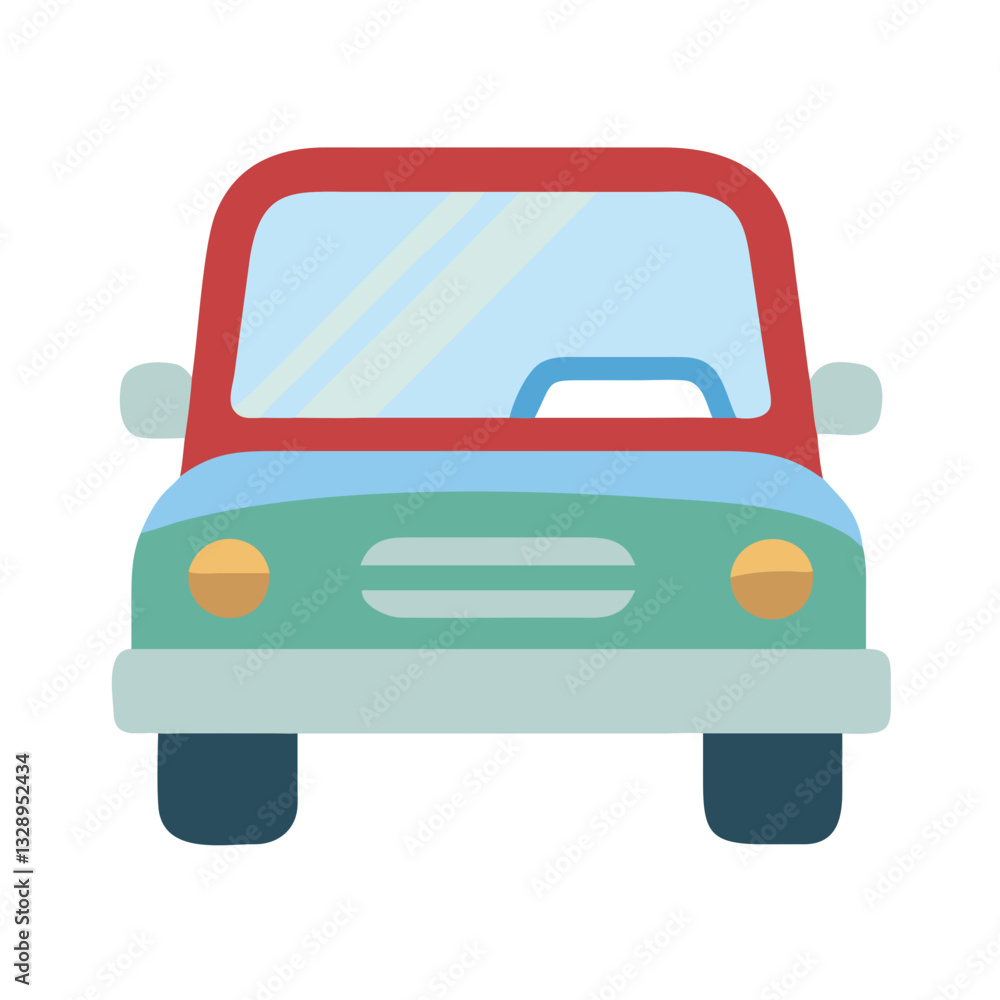 Obraz premium Flat style green car front view icon