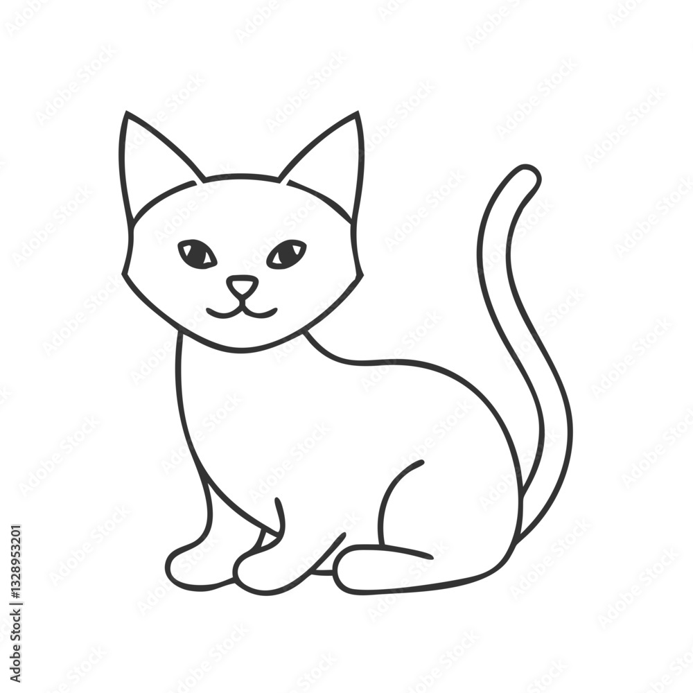 Fototapeta premium Sitting cat line drawing in black and white