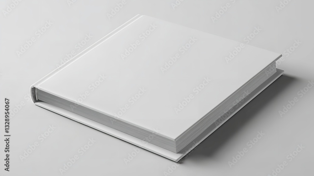 A blank, white hardcover book on a table. A blank, white hardcover book on a table.