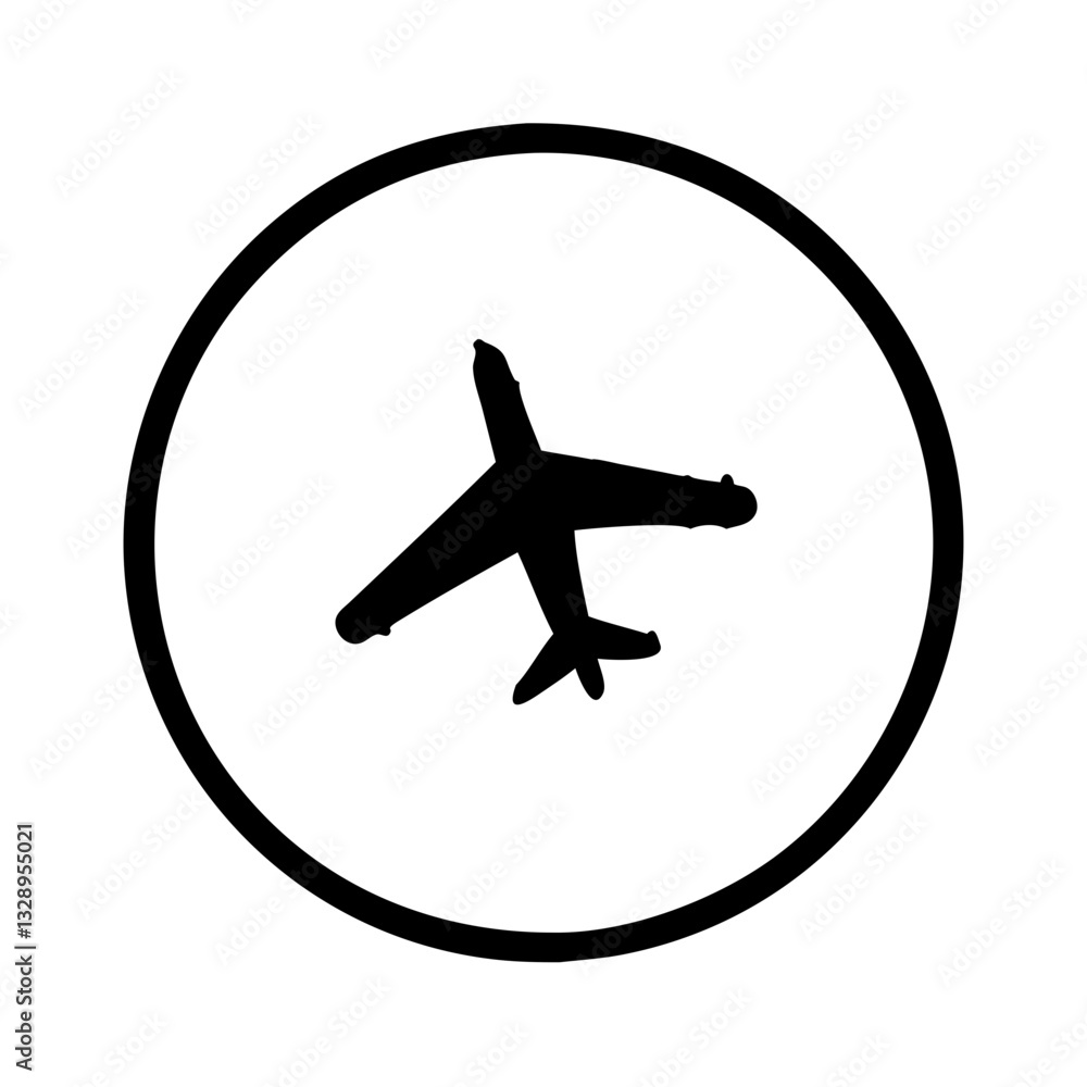 Airplane icon in circular frame Airplane icon in circular frame