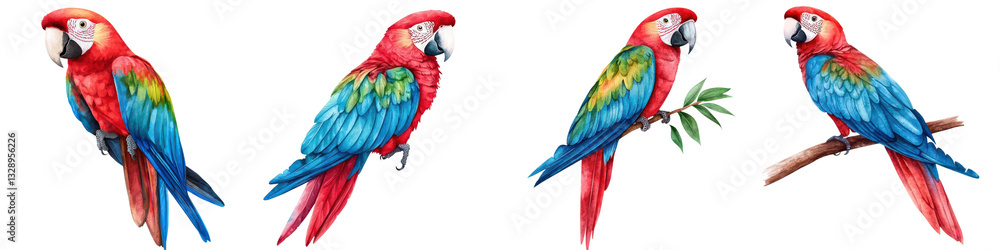Obraz premium Colorful and captivating tropical parrots including on lush green branches showcasing their vibrant plumage and natural beauty