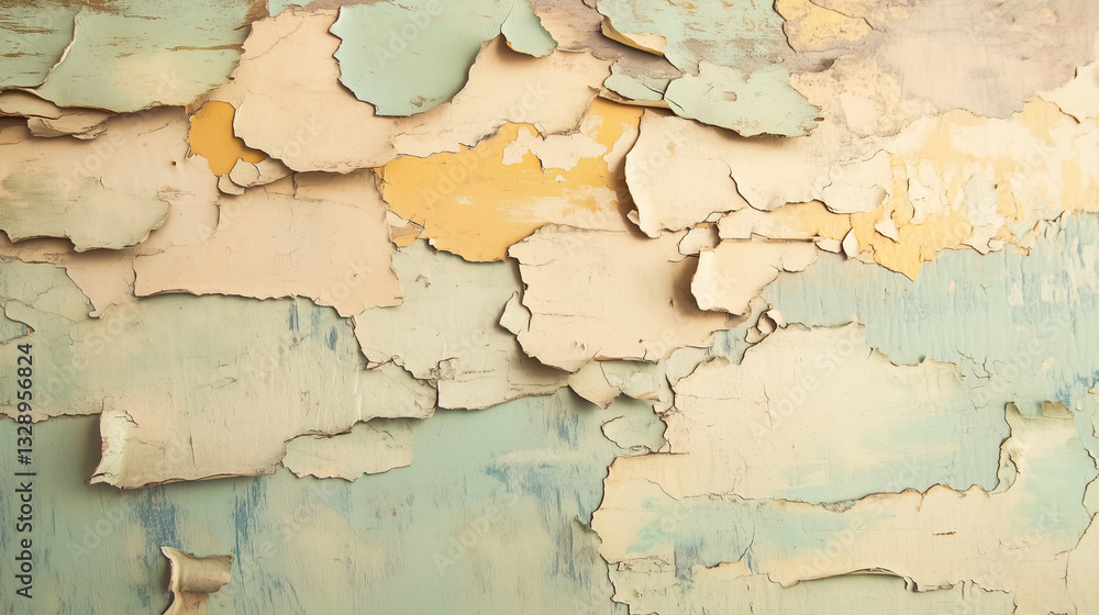 Obraz premium Vintage peeling paint texture in pastel blue and yellow tones