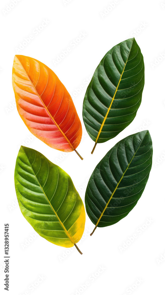 Obraz premium Colorful Monstera Leaves Display on a White Background