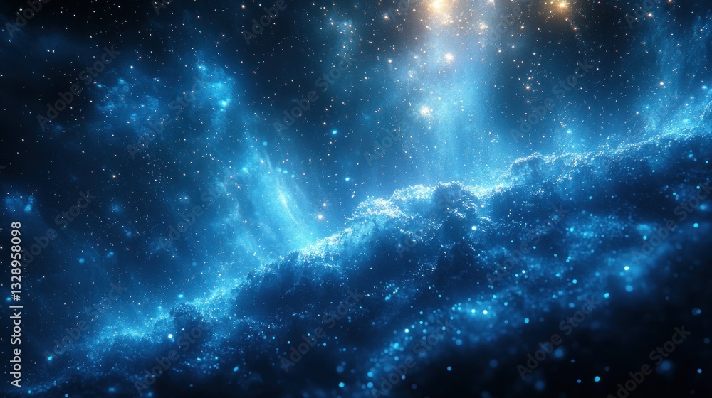 Shimmering Blue Light Particles Flickering in Dark Space Abstract Background Shimmering Blue Light Particles Flickering in Dark Space Abstract Background
