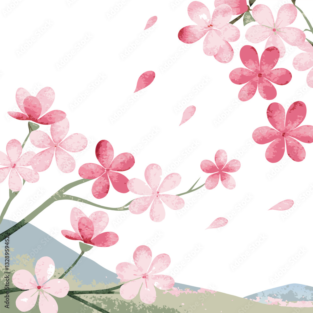 Delicate Pink Blossoms Dancing in the Gentle Breeze over Rolling Hills Delicate Pink Blossoms Dancing in the Gentle Breeze over Rolling Hills