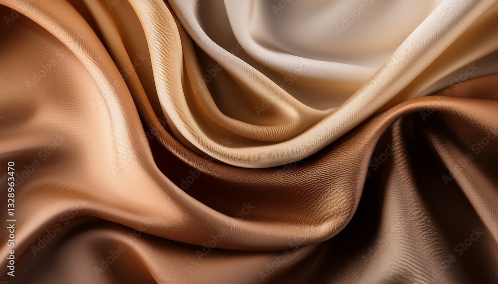 Fototapeta premium Abstract flowing silk fabric in warm earthy tones, creating a soft and elegant atmosphere with graceful, fluid movement