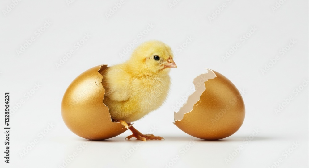 Golden chick emerging from egg. Golden chick emerging from egg.