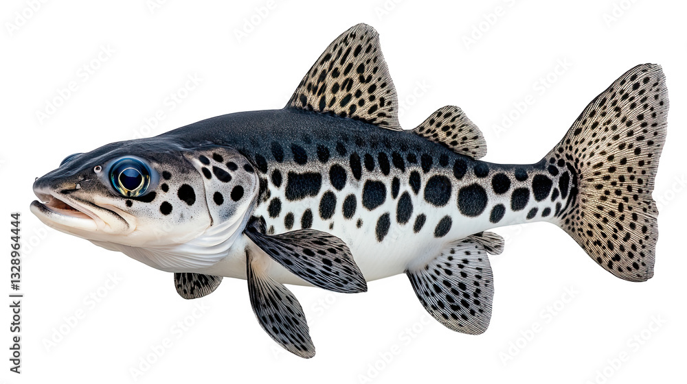 A spotted fish featuring an intriguing blend of realistic aquatic anatomy and surreal black-and-white leopard-like markings – AI Generated Digital Art A spotted fish featuring an intriguing blend of realistic aquatic anatomy and surreal black-and-white leopard-like markings – AI Generated Digital Art