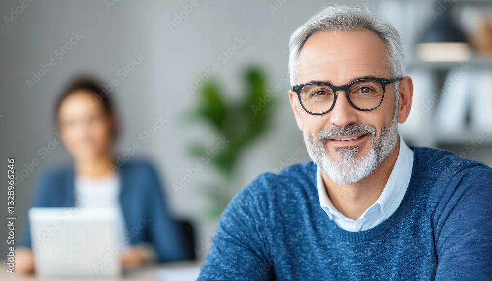 Obraz premium corporate leader smiling while reviewing career goals with employee