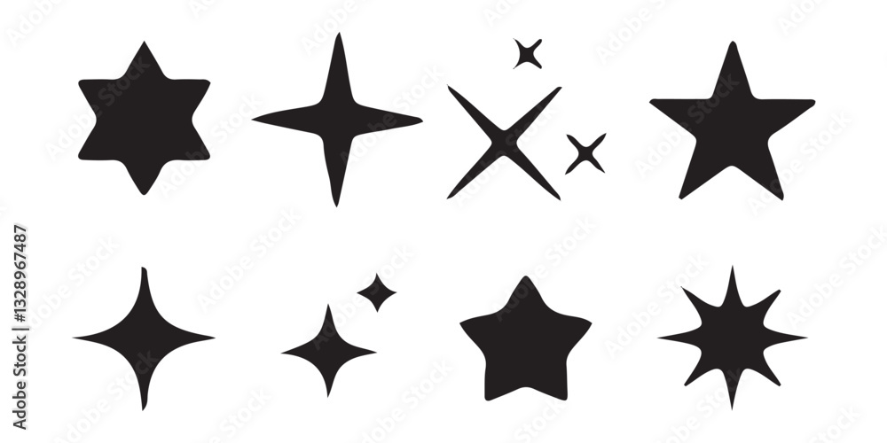 Black star icon vector. Retro futuristic sparkle icons collection. Sparkle symbol collection set. Bright sparkle, star sparkle, shiny flash star. Vector illustration eps 10 Black star icon vector. Retro futuristic sparkle icons collection. Sparkle symbol collection set. Bright sparkle, star sparkle, shiny flash star. Vector illustration eps 10