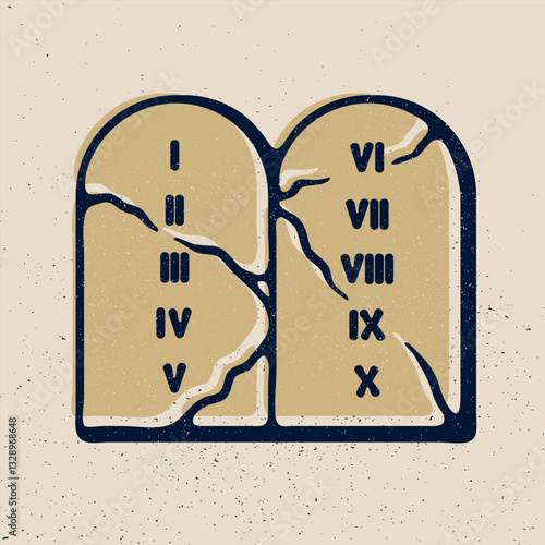 The Ten Commandments icon in cartoon style isolated on grunge texture background.