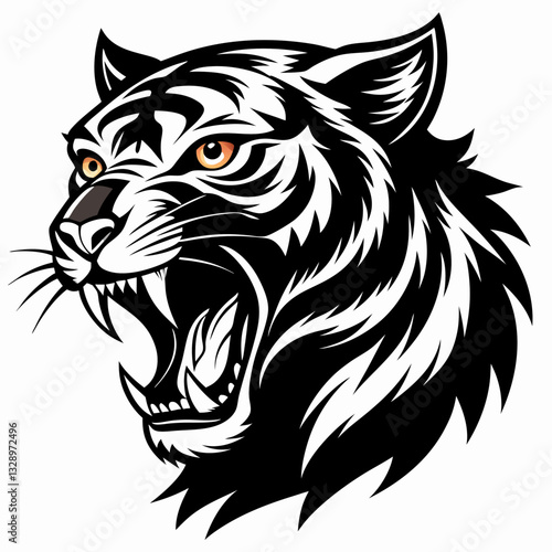 Wallpaper Mural a bold black silhouette of a tiger in a roaring pose, with its mouth open and sharp teeth visible  Torontodigital.ca