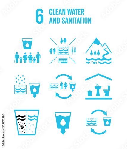 SDG Goal 6 Clean Water and Sanitation Vector with Targets and Icons