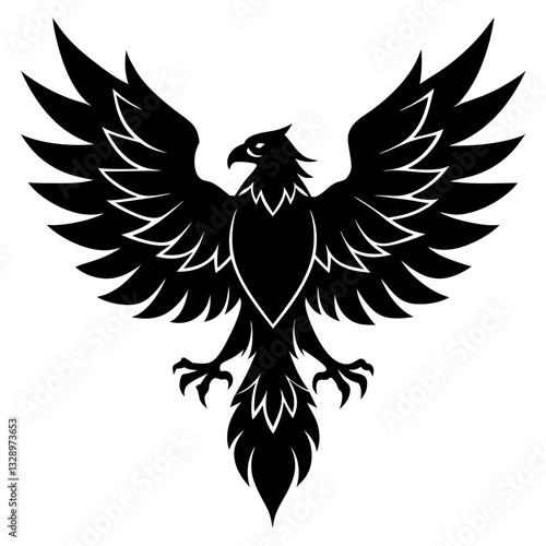 a sharp and clean black silhouette of an eagle soaring with its wings fully spread 
