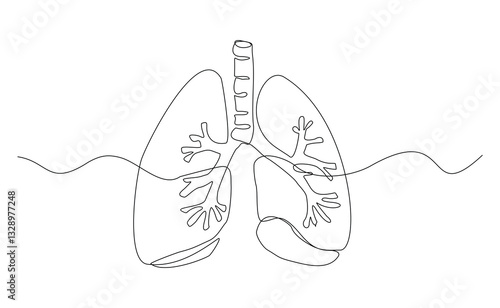 Continuous single line of human lungs organ anatomy cardiology medical concept. Sketch drawing vector illustration editable stroke